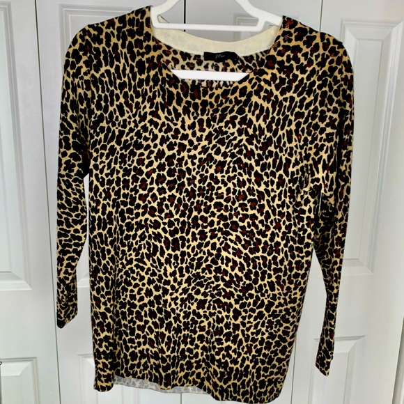 J. CREW Merino Wool Teddy Leopard Print Sweater. - Picture 1 of 5